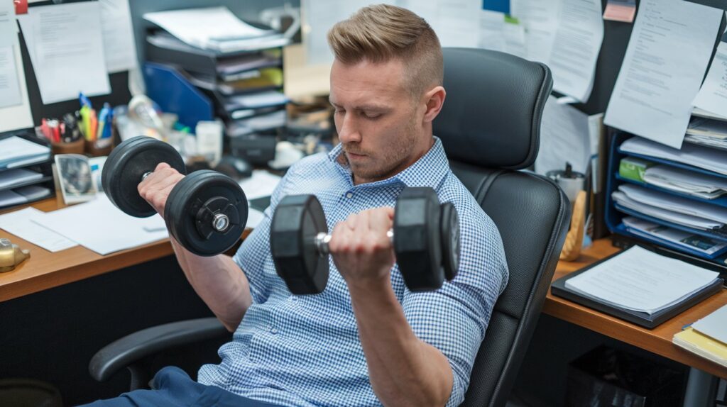 a-photo-of-a-man-working-out-at-his-office-desk-Maintain Your Weight