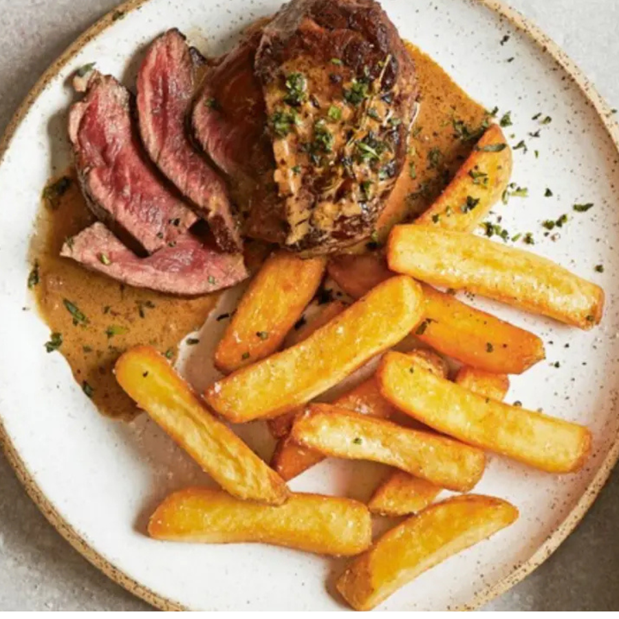 High Protein Garlic Butter Steak Bites & Crispy Potatoes